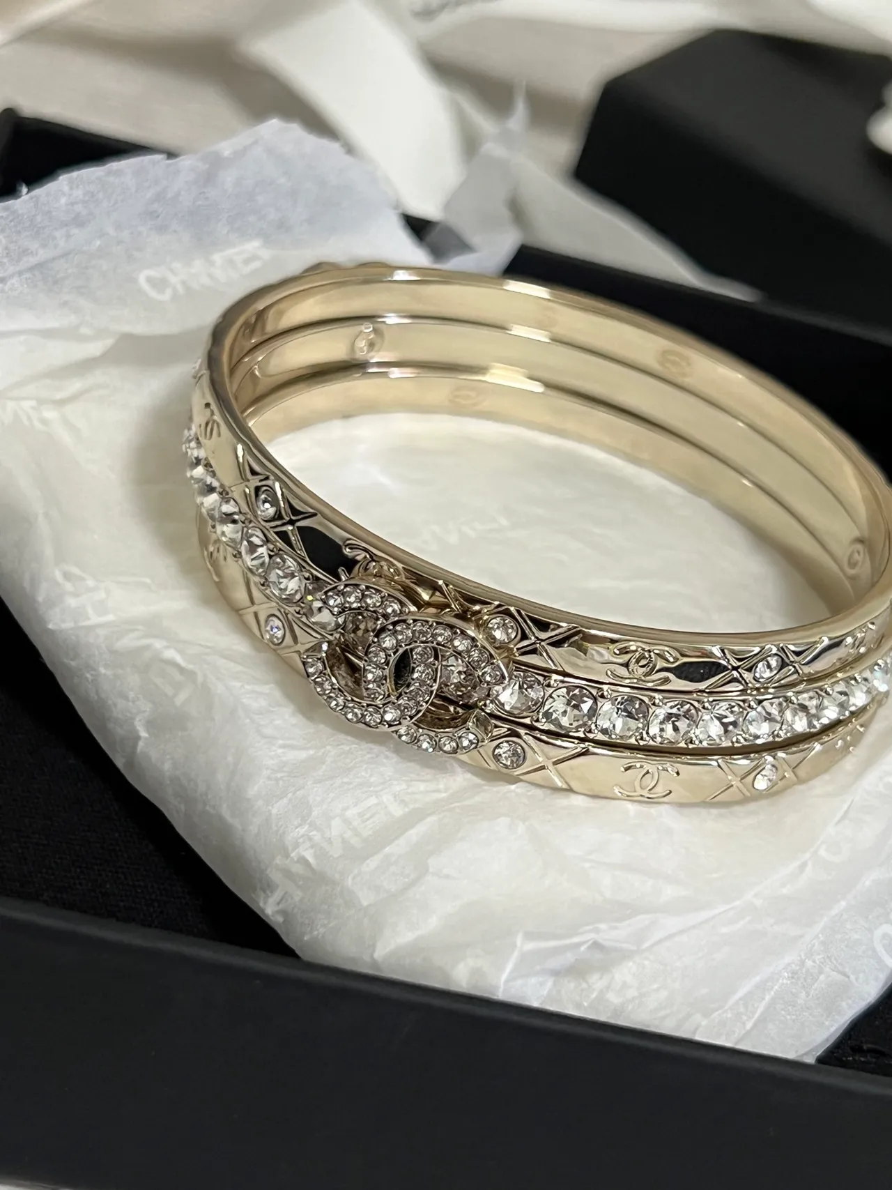 Chanel Classic Bracelet Gold Silver Metal Crystal-Embellished Bracelet 6