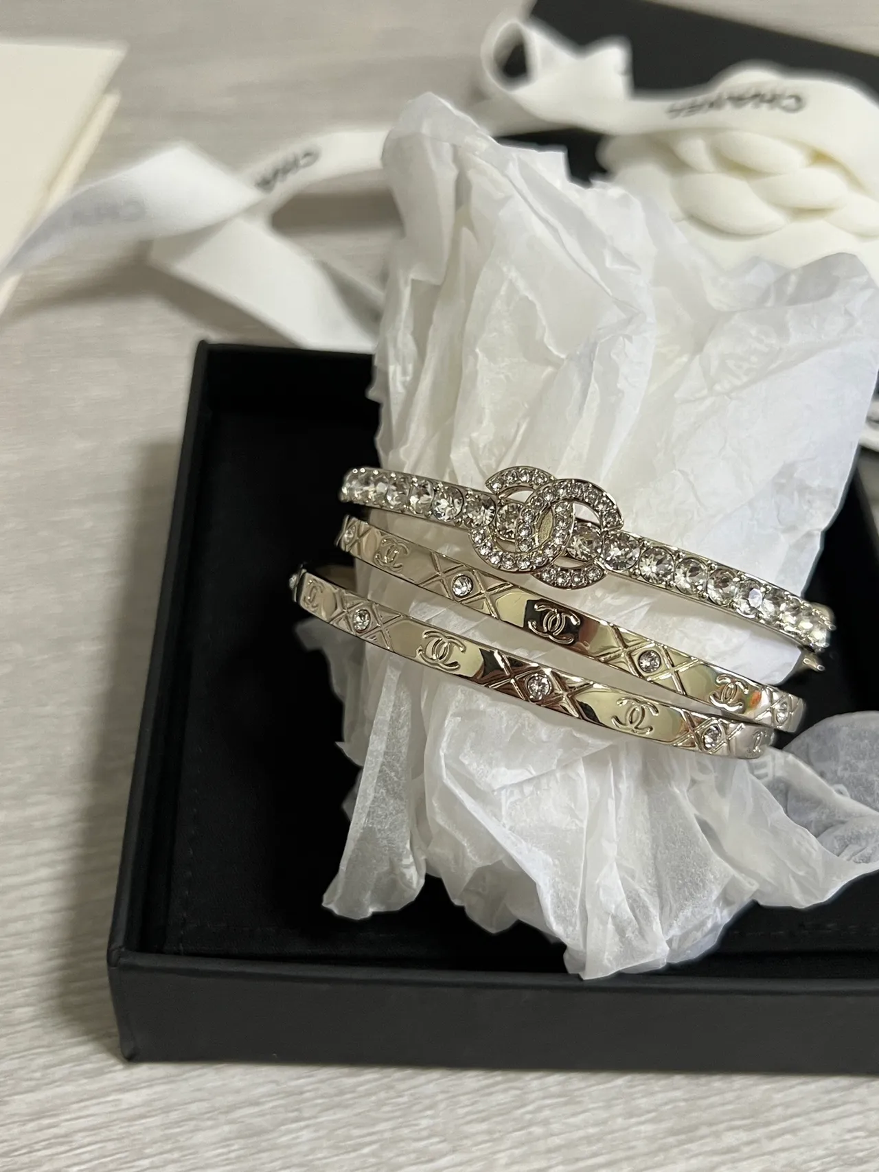 Chanel Classic Bracelet Gold Silver Metal Crystal-Embellished Bracelet 7