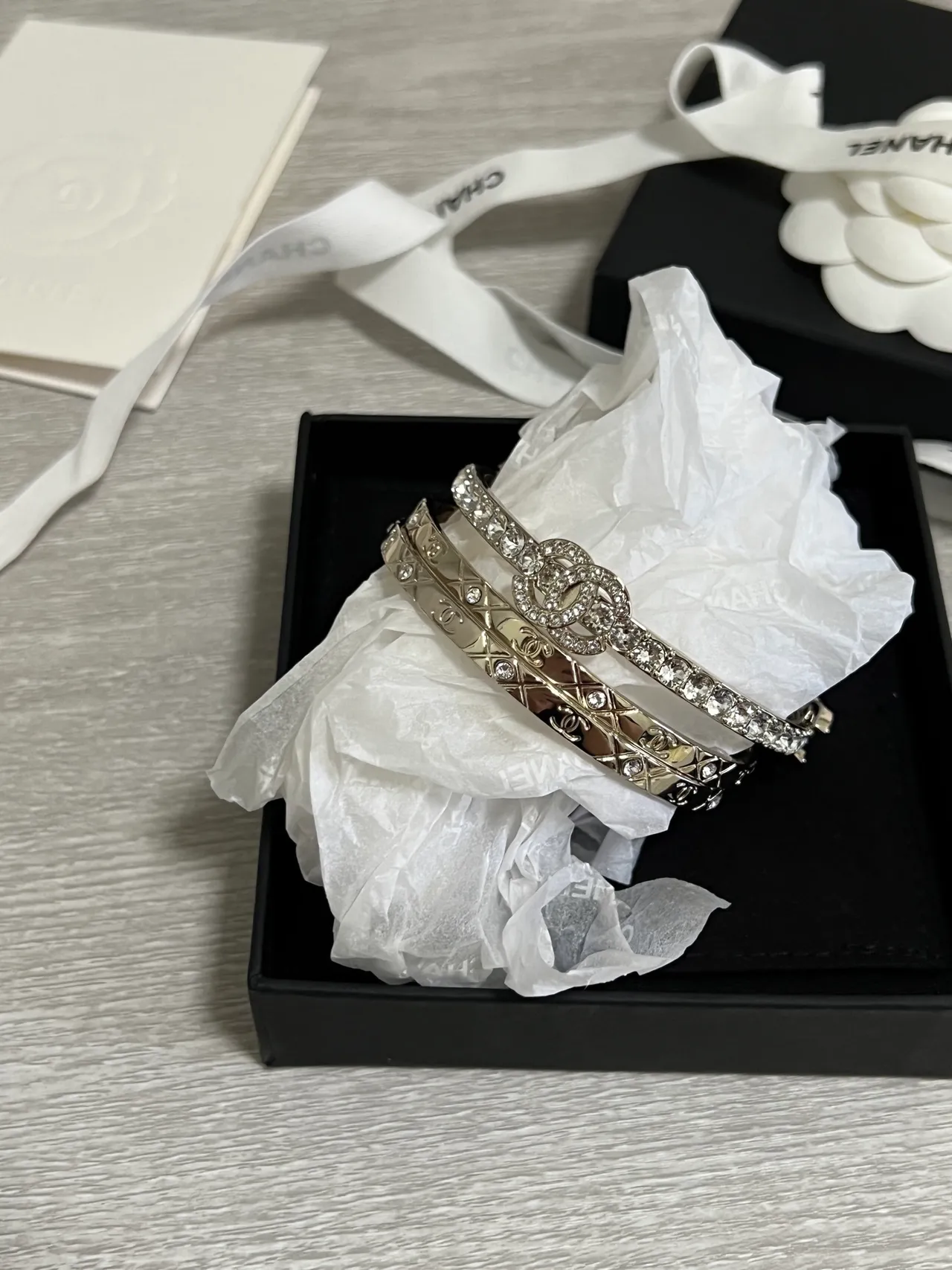 Chanel Classic Bracelet Gold Silver Metal Crystal-Embellished Bracelet 8