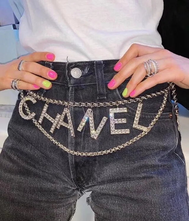Chanel Crystal-Embellished Logo Double-Chain Fashion Belt Bag 5