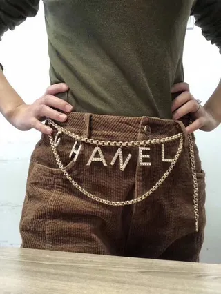 Chanel Crystal-Embellished Logo Double-Chain Fashion Belt Bag 9