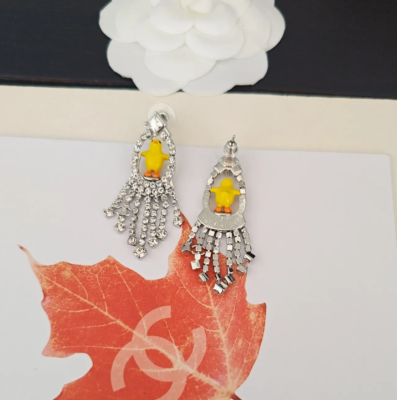 Chanel Crystal Fringe Chick Motif Earrings 2