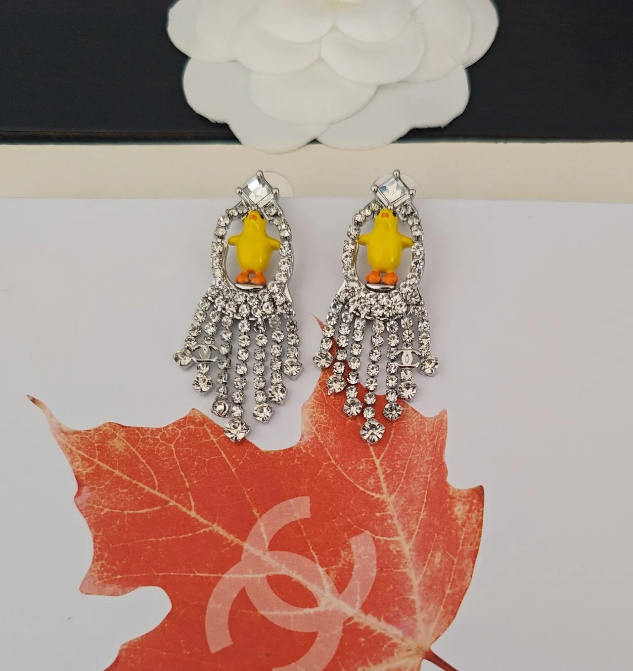 Chanel Crystal Fringe Chick Motif Earrings 3