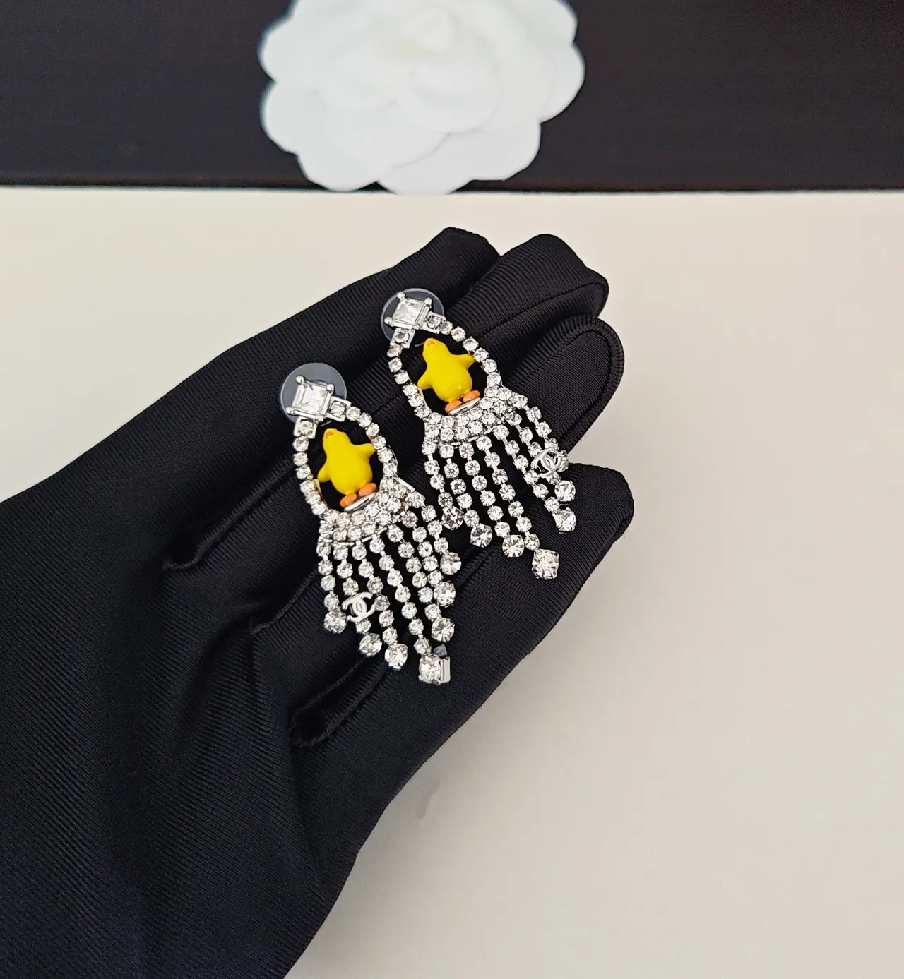 Chanel Crystal Fringe Chick Motif Earrings 4