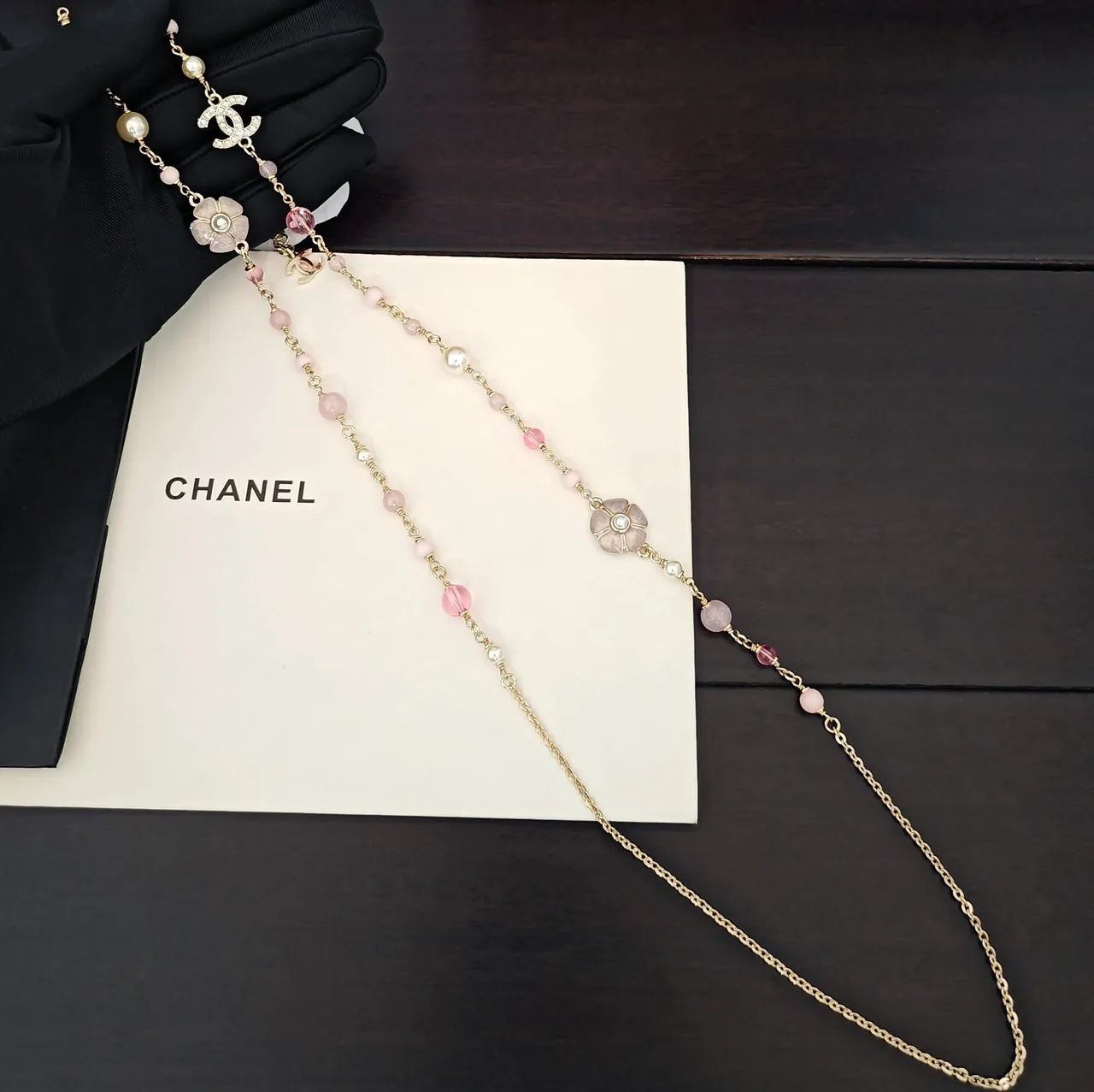 Chanel Floral Beaded Pink and Gold Necklace 2