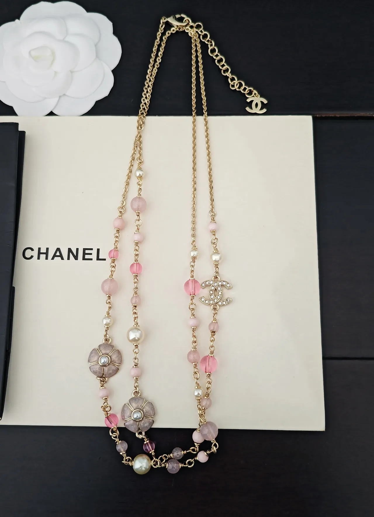 Chanel Floral Beaded Pink and Gold Necklace 5