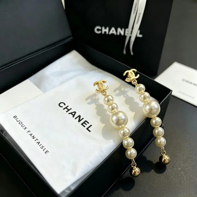 Chanel Gold-Tone Interlocking CC Multi-Pearl Drop Earrings 6
