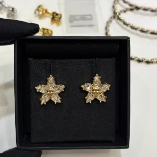 Chanel 金色透明花卉星爆水晶镶嵌耳环