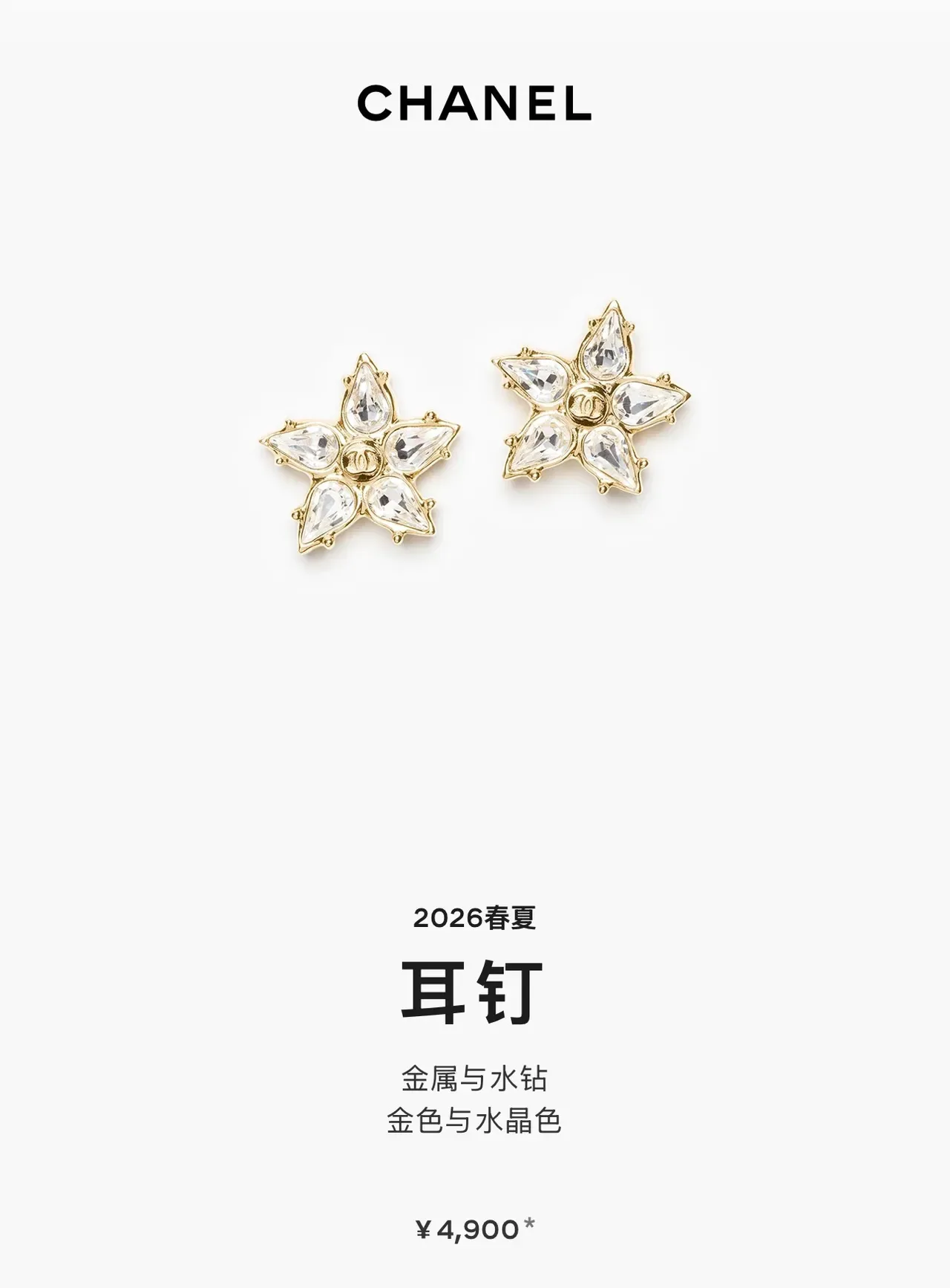 Chanel Brincos de Ouro Transparente Floral Starburst Cristal Incrustado 2