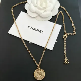 Chanel Gold White Chain Coin-Shaped Medallion Pendant Necklace