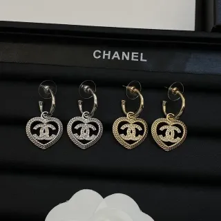 Chanel Heart Collection 银金绳纹边框耳环