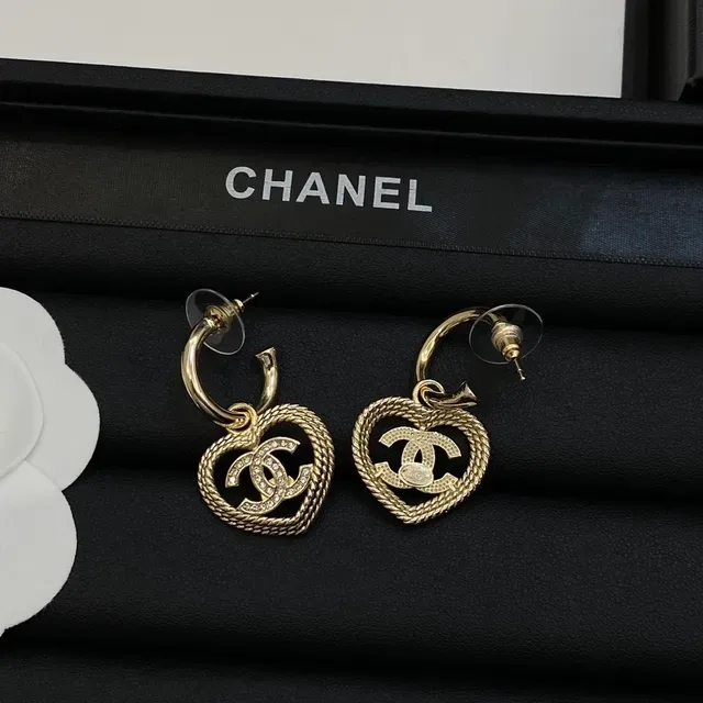 Chanel Heart Collection Silver Gold Rope-Textured Border Earrings 2