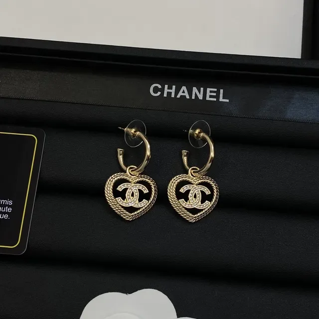 Chanel Heart Collection Silver Gold Rope-Textured Border Earrings 4