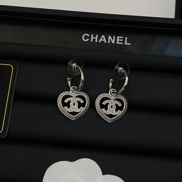 Chanel Heart Collection Silver Gold Rope-Textured Border Earrings 5