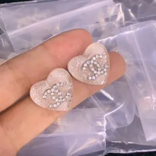 Chanel Heart-Shaped Crystal CC Logo Earrings