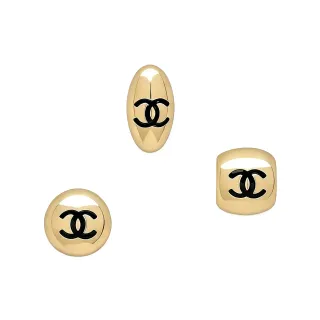 Chanel बदलने योग्य लोगो सुनहरा काला धातु नक्काशी कान की अंगूठियाँ
