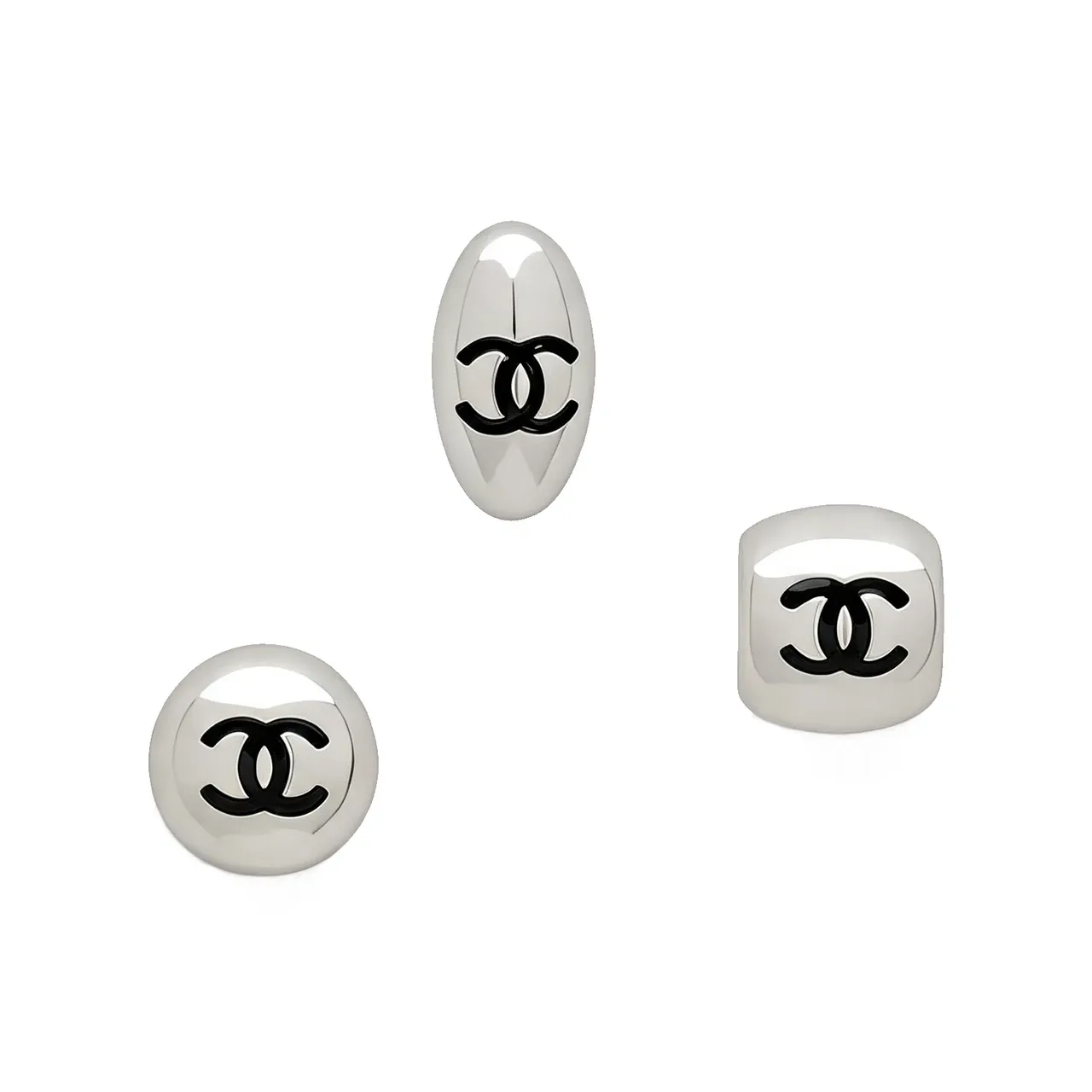 Chanel Interchangeable Logo Gold Black Metal Enamel Earrings 2