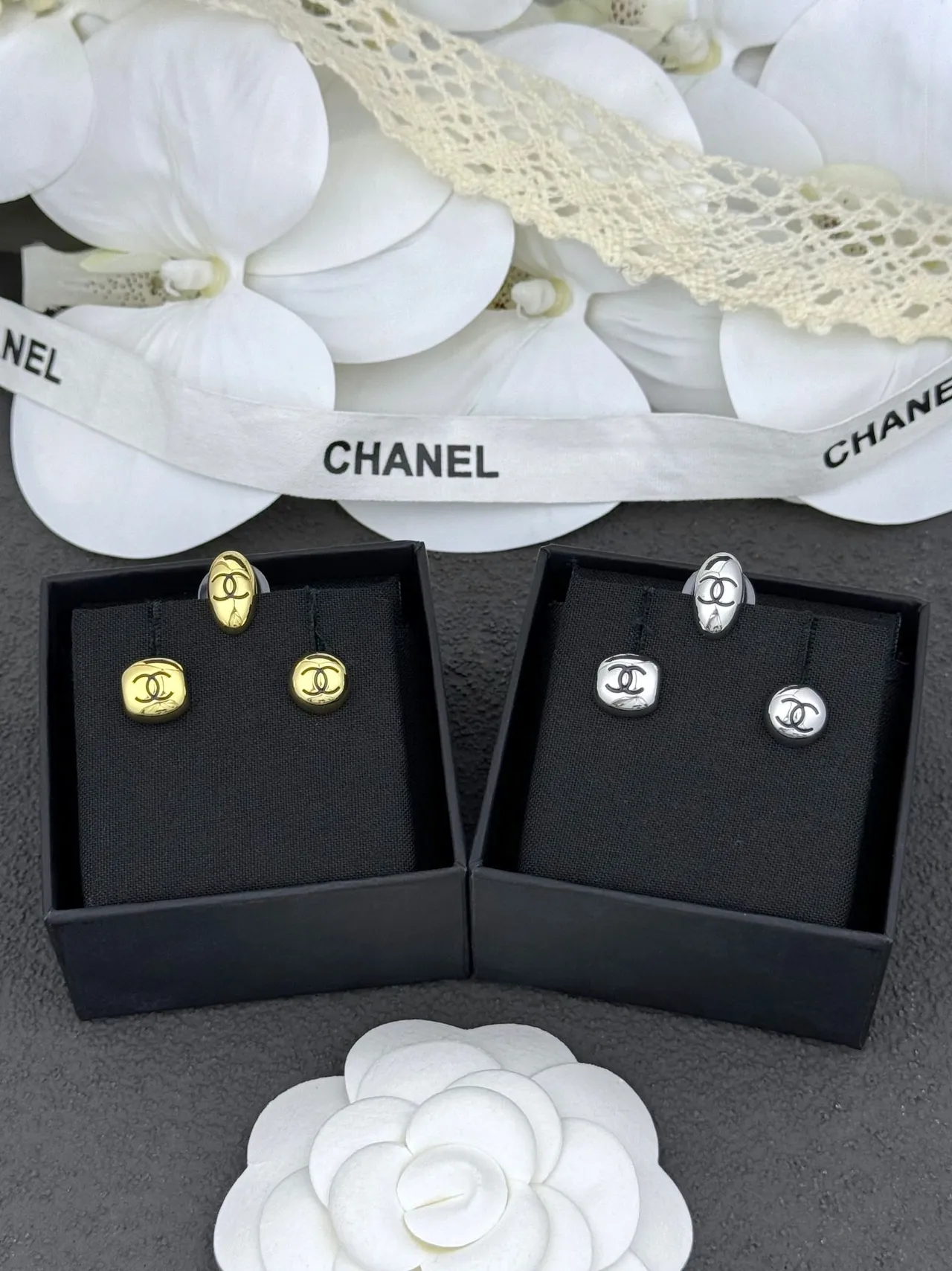 Chanel Interchangeable Logo Gold Black Metal Enamel Earrings 9