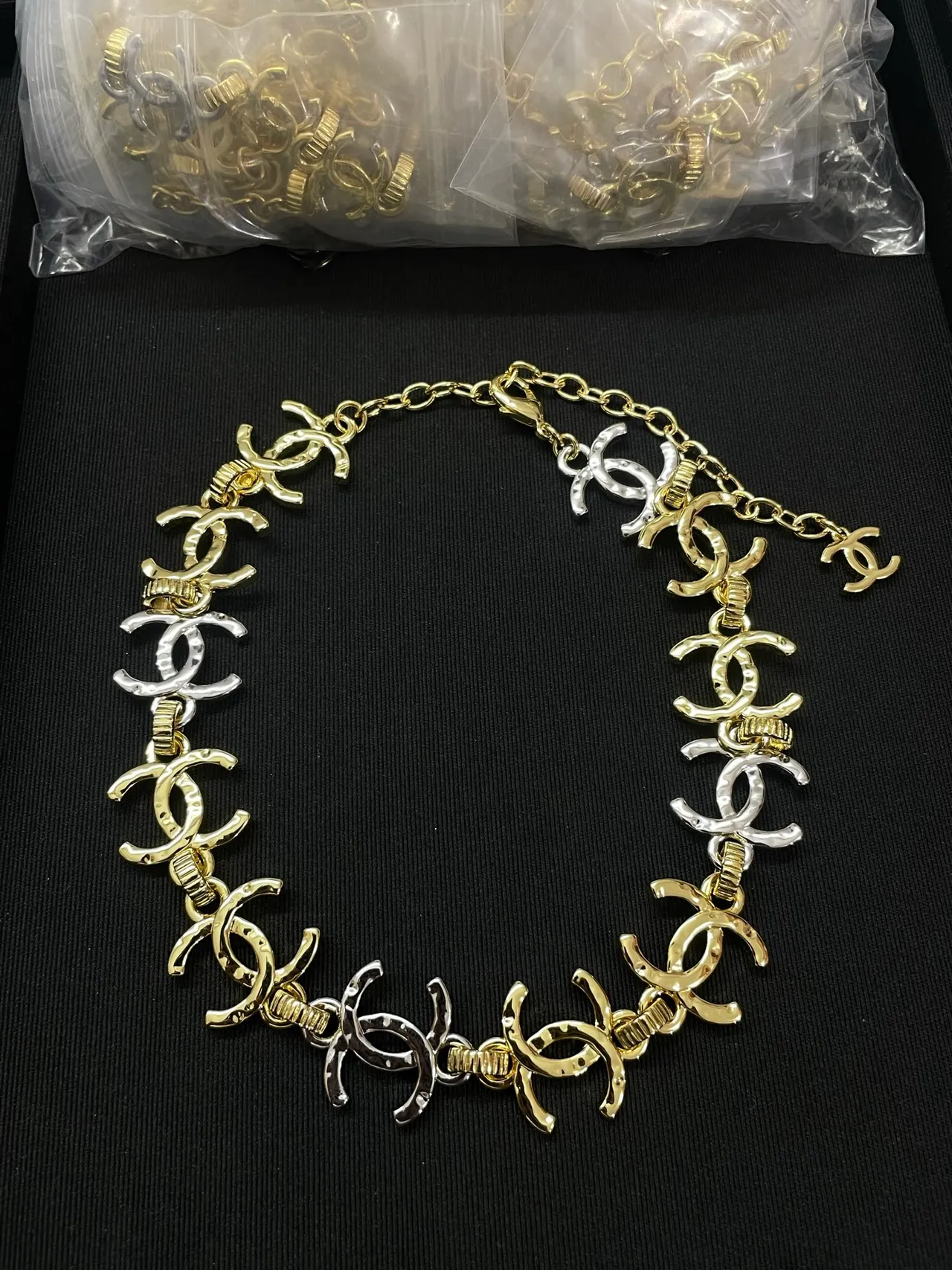 Chanel Interlocking CC Hammered Gold and Silver Necklace 2