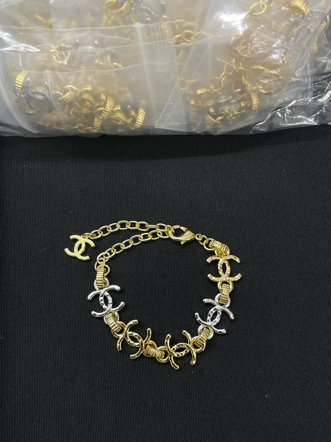 Chanel Interlocking CC Hammered Gold and Silver Necklace 6
