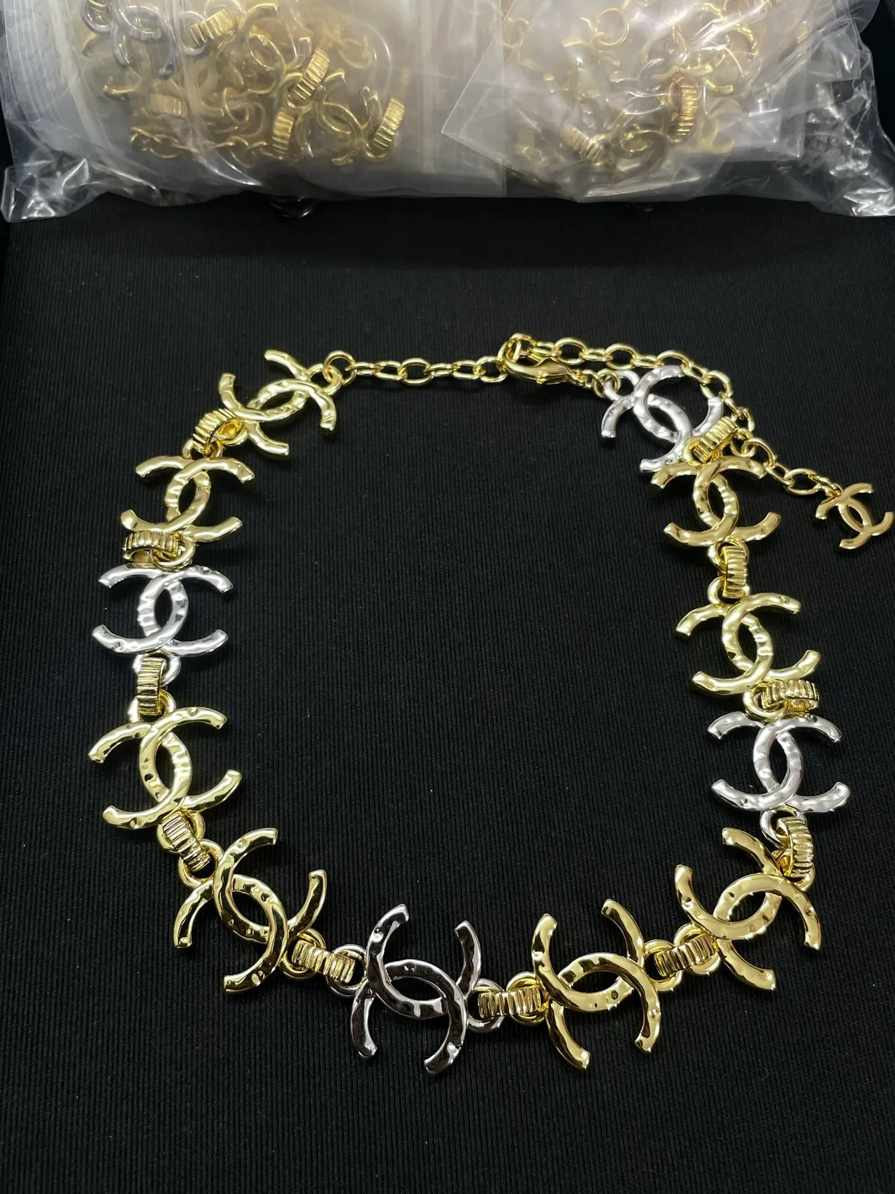 Chanel Interlocking CC Hammered Gold and Silver Necklace 8