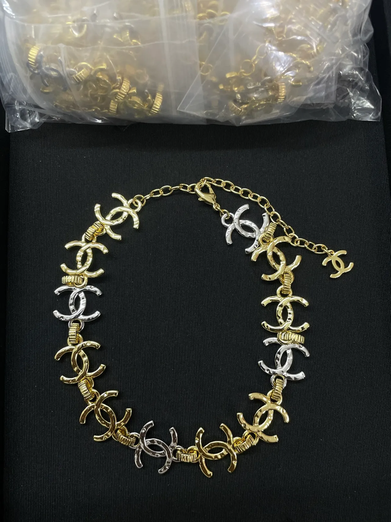Chanel Interlocking CC Hammered Gold and Silver Necklace 9