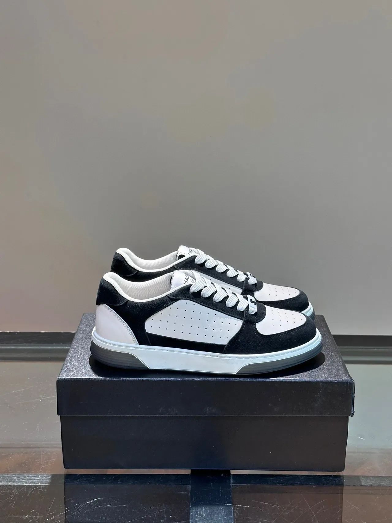 Chanel Lifestyle Sneaker Black White Perforated Leather Suede Overlay Lifestyle Sneakers 2