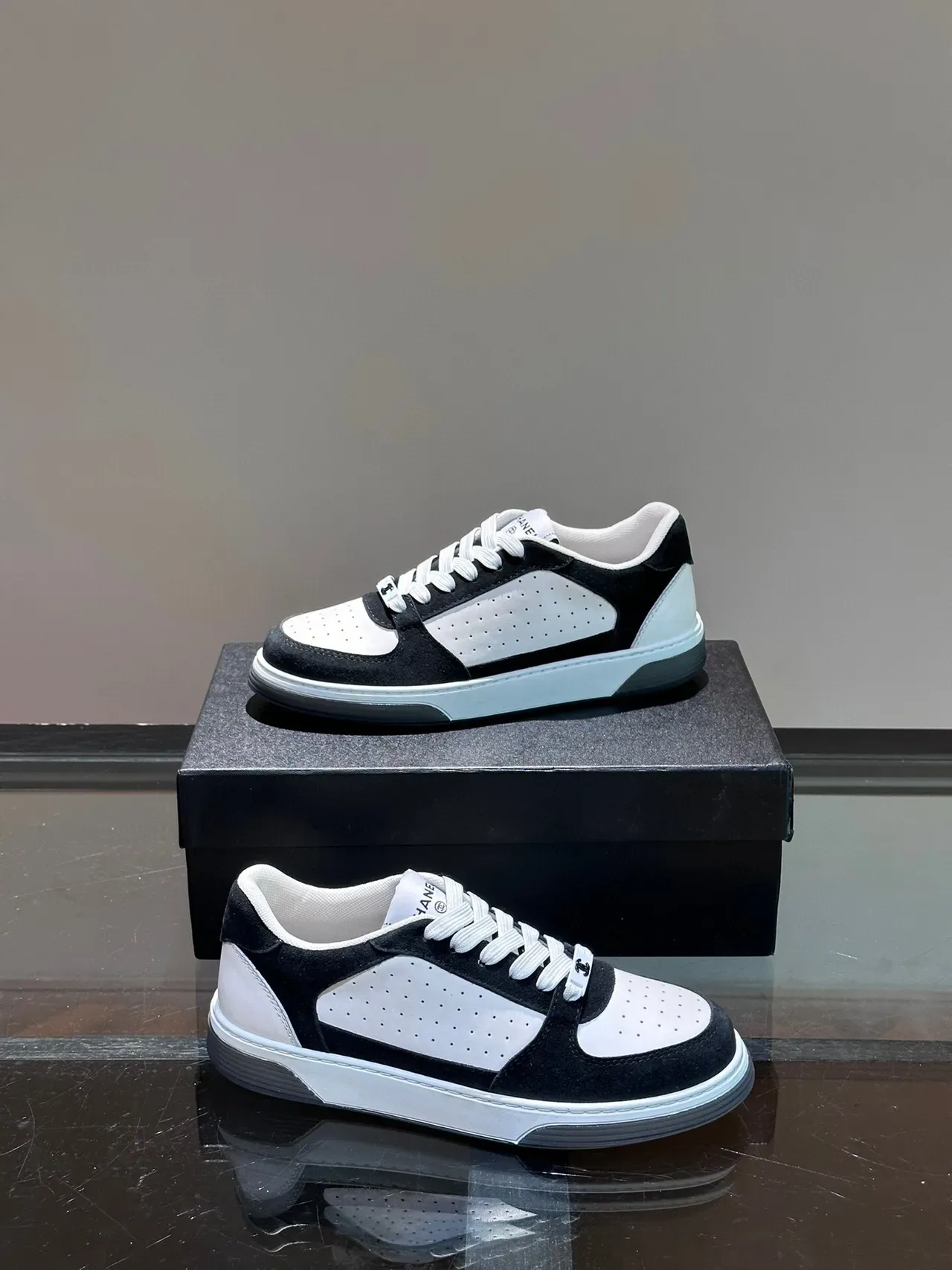 Chanel Lifestyle Sneaker Black White Perforated Leather Suede Overlay Lifestyle Sneakers 4