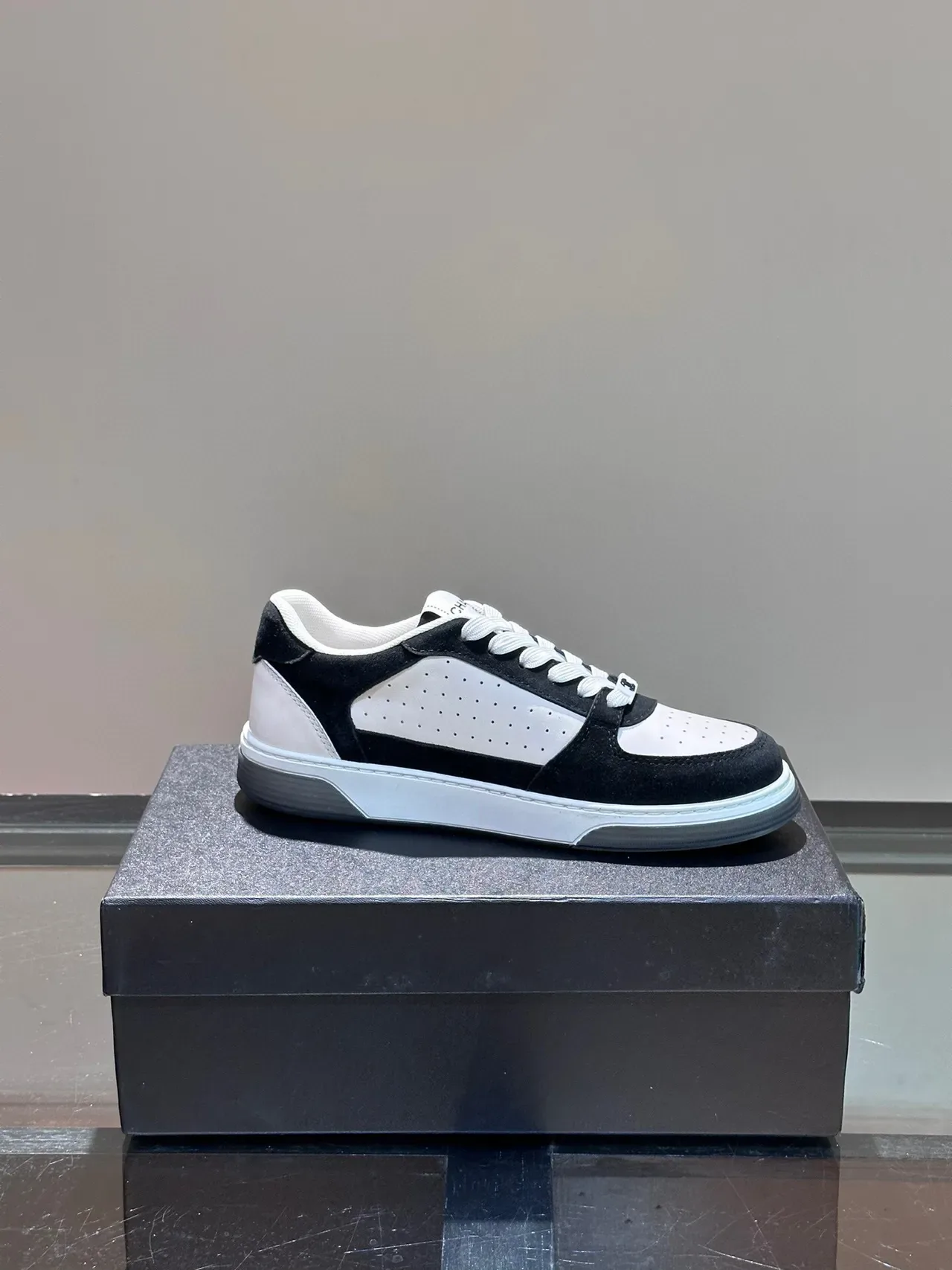 Chanel Lifestyle Sneaker Black White Perforated Leather Suede Overlay Lifestyle Sneakers 5