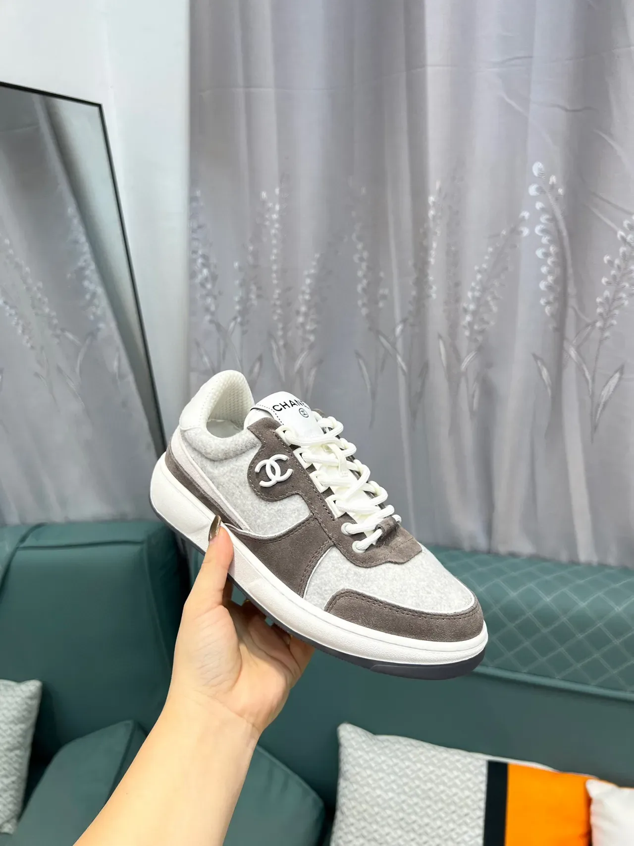 Chanel Lifestyle Sneaker Gray Brown Layered Felt And Suede Upper Interlocking CC Logo Lifestyle Sneakers 6