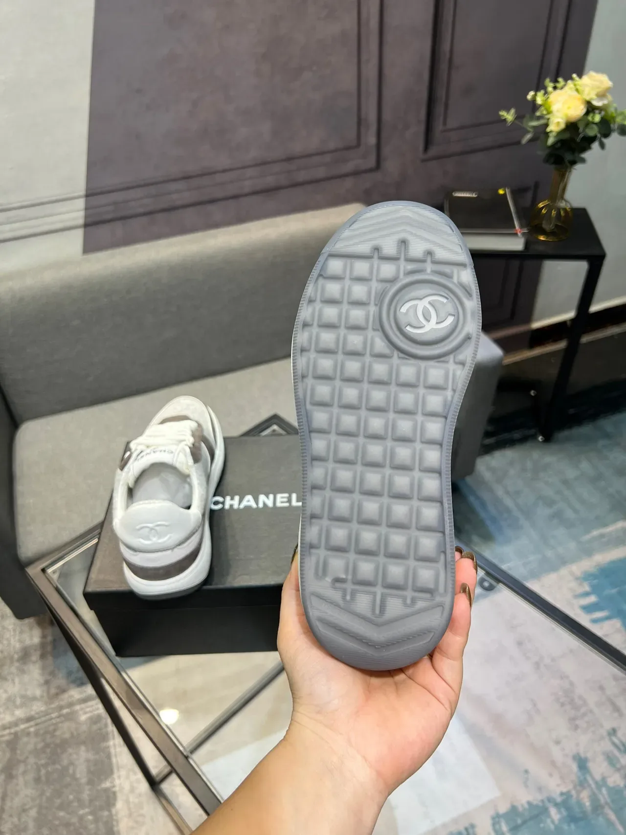 Chanel Lifestyle Sneaker Gray Brown Layered Felt And Suede Upper Interlocking CC Logo Lifestyle Sneakers 7