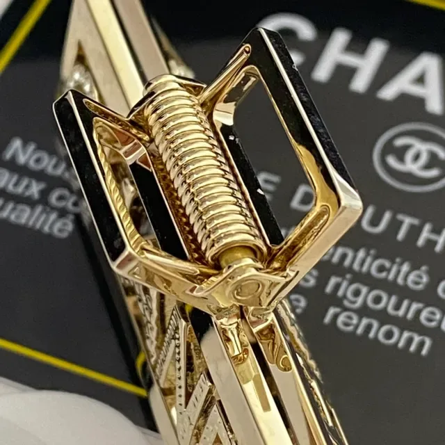 Broche Chanel Logo Cristal Clip de Cheveux Or 3