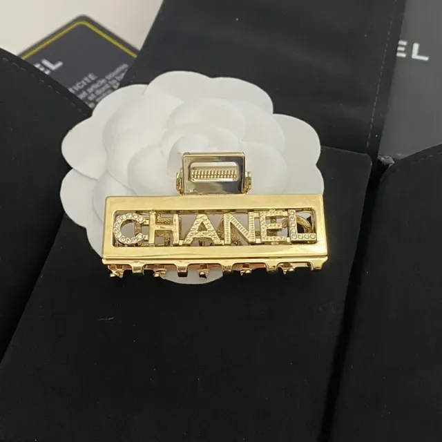 Broche Chanel Logo Cristal Clip de Cheveux Or 7