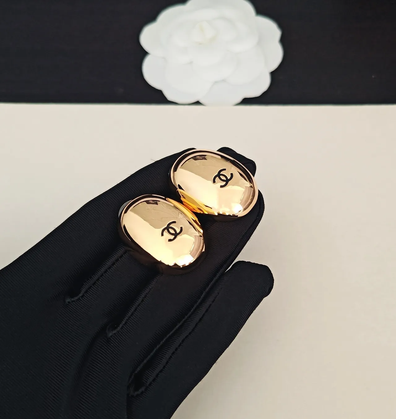Chanel Logo Oval Gold-Tone Clip-On Earrings 2