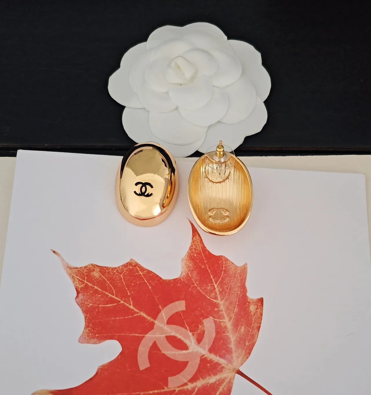 Chanel Logo Oval Gold-Tone Clip-On Earrings 3