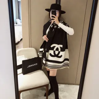 Chanel Logo-Print Oversized Fringed Shawl