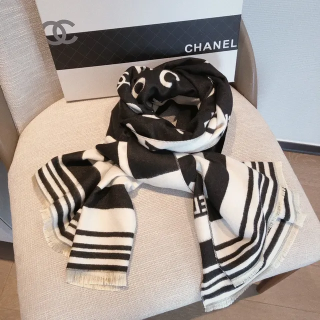 Chanel Logo-Print Oversized Fringed Shawl 4