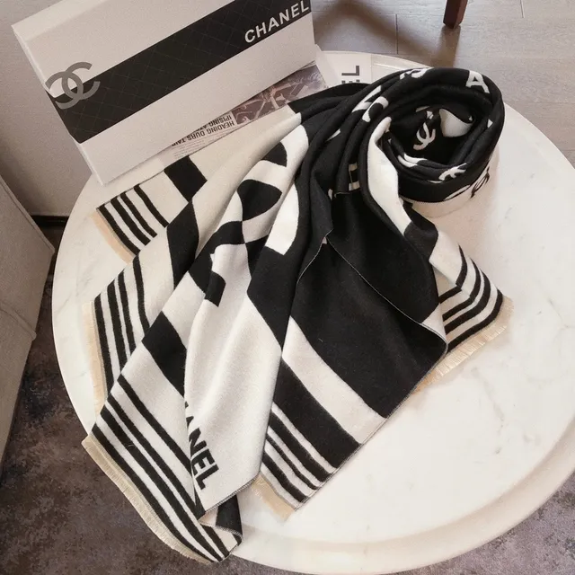 Chanel Logo-Print Oversized Fringed Shawl 5