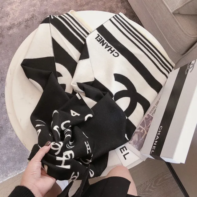 Chanel Logo-Print Oversized Fringed Shawl 6