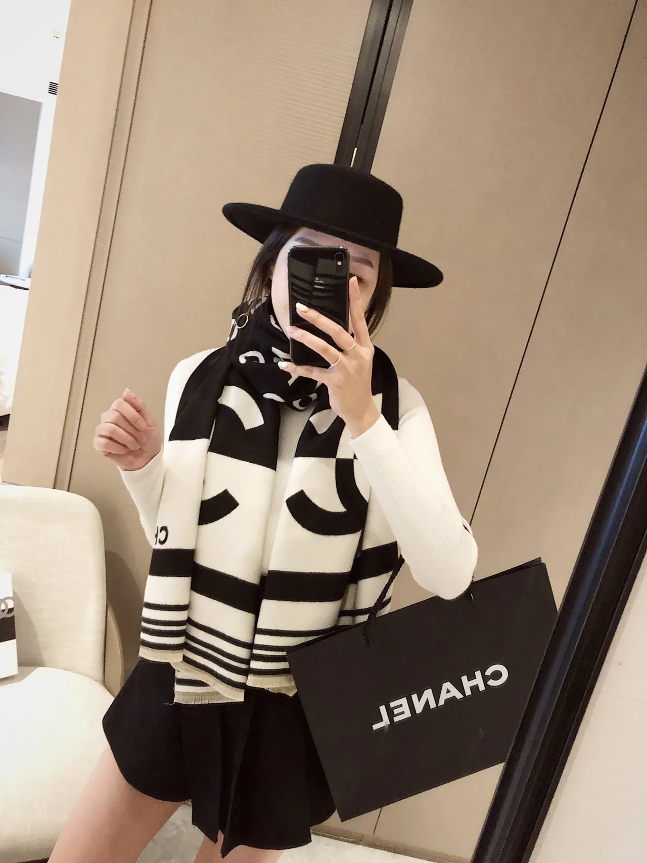 Chanel Logo-Print Oversized Fringed Shawl 7