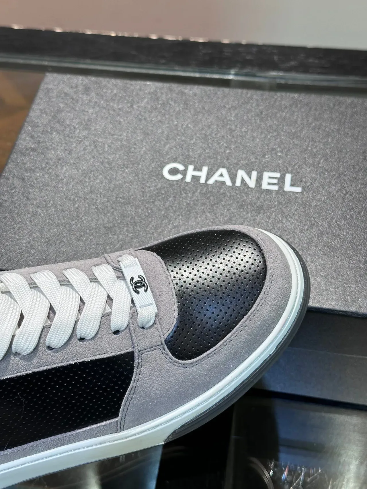 Chanel Low-Top Suede and Perforated Leather Sneaker 6