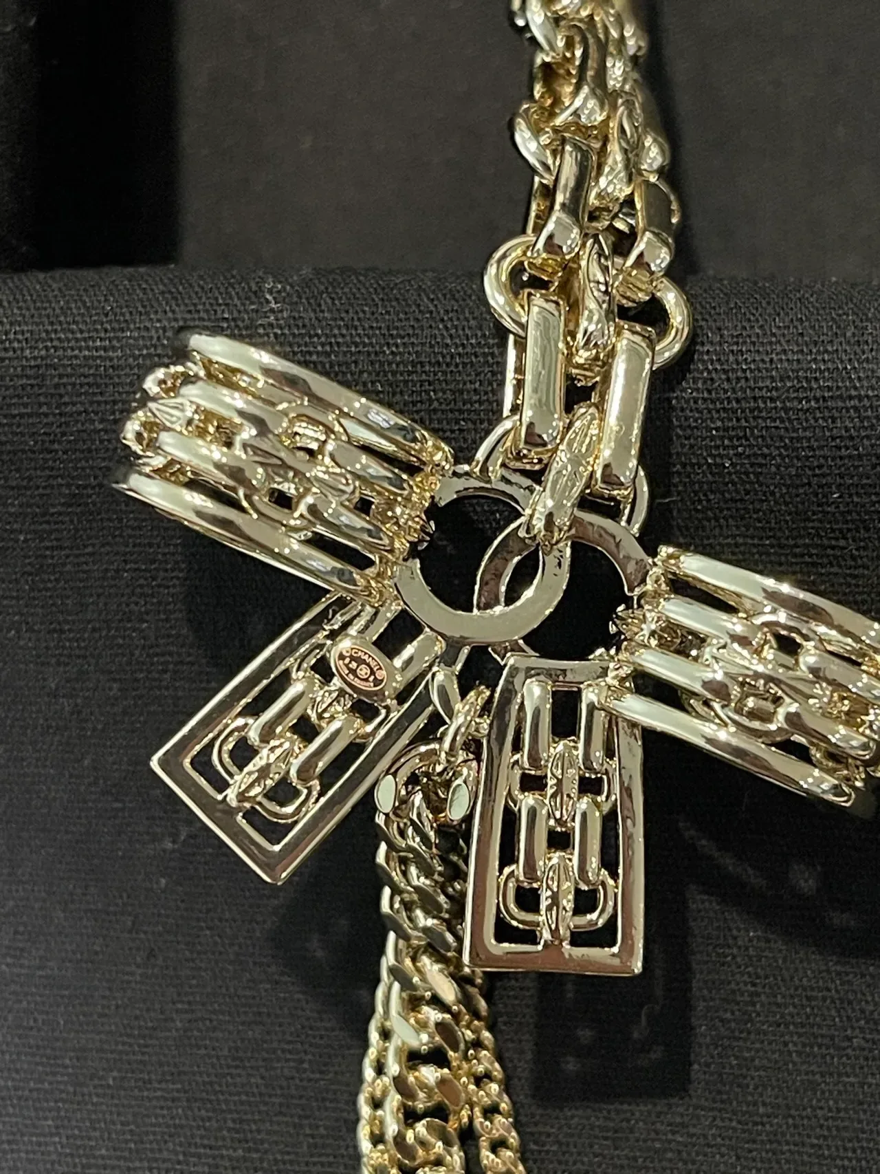 Chanel Multi-Chain Silver-Tone Bow CC Pendant Necklace 5