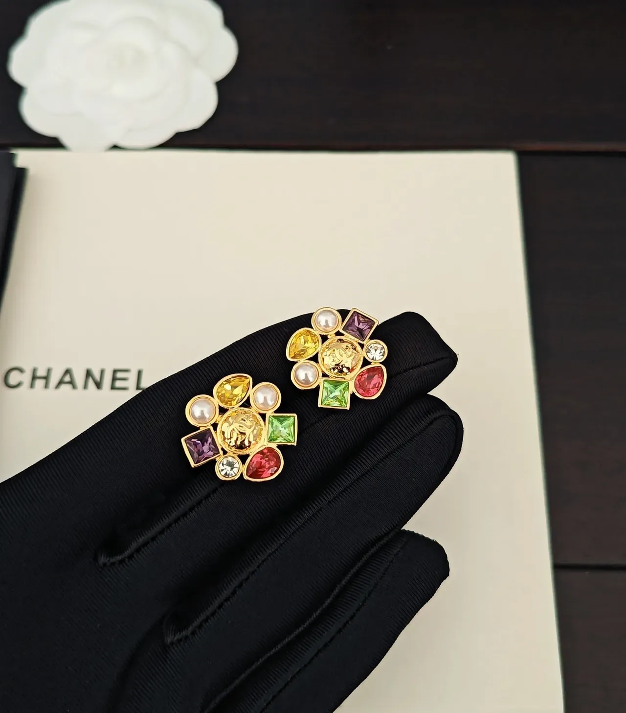 Chanel Multi-Stone Floral Cluster Earrings 1