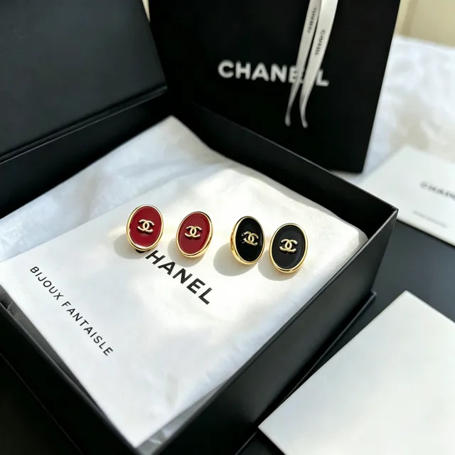 Chanel Oval Enamel CC Stud Earrings 2