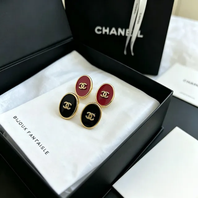Chanel Oval Enamel CC Stud Earrings 5