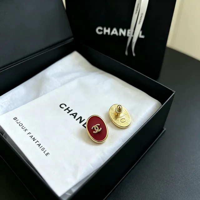 Chanel Oval Enamel CC Stud Earrings 6
