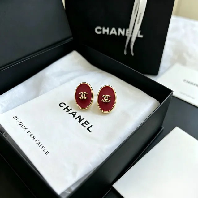 Chanel Oval Enamel CC Stud Earrings 9