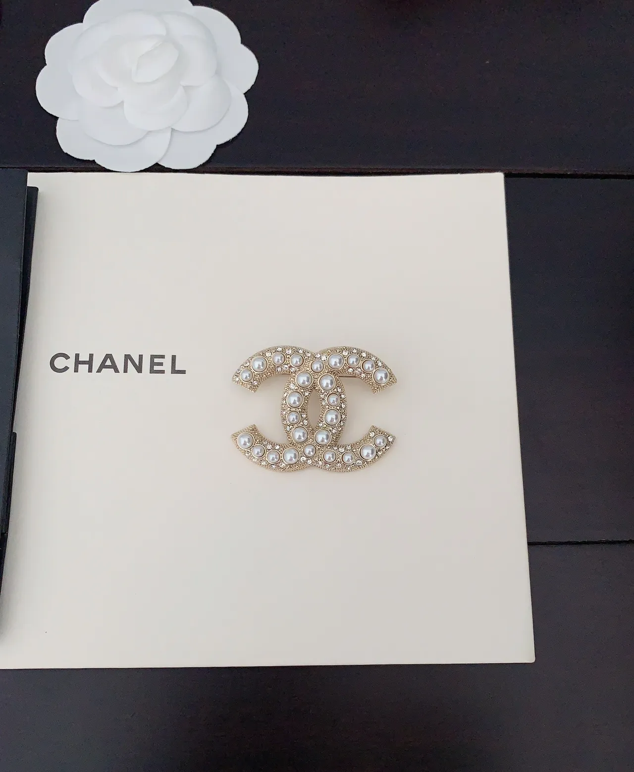 Chanel Pearl and Crystal CC Logo Brooch 3