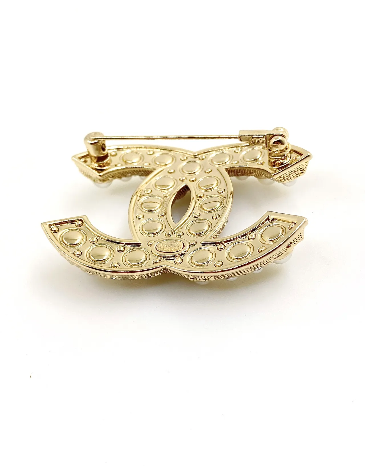 Chanel Pearl and Crystal CC Logo Brooch 4