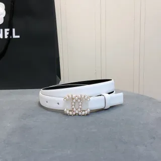 Chanel Pearl CC Belt White Leather Belt